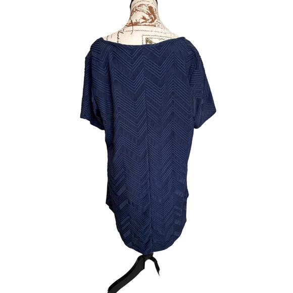 PHILOSOPHY REPUBlIC women’s navy textured 1X high low short sleeve shirt - Picture 4 of 6